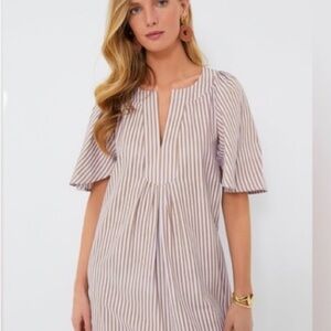 Tuckernuck striped lavender and tan dress with flutter sleeve